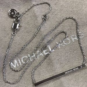 $115NEW Michael Kors Silver Tone Logo Bar Necklace